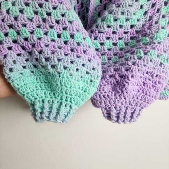 Hexagon Cardigan Handmade Crochet Open Front Sweater Premium Acrylic OS - Picture 6 of 16